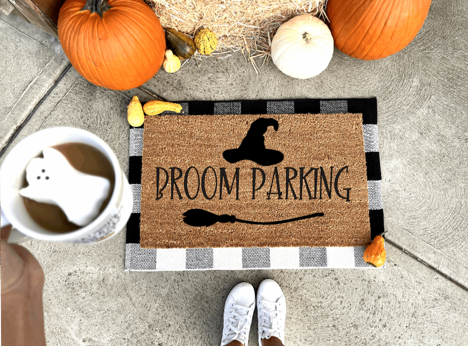 Broom Parking doormat, funny doormat, witch doormat, Halloween doormat, fall doormat