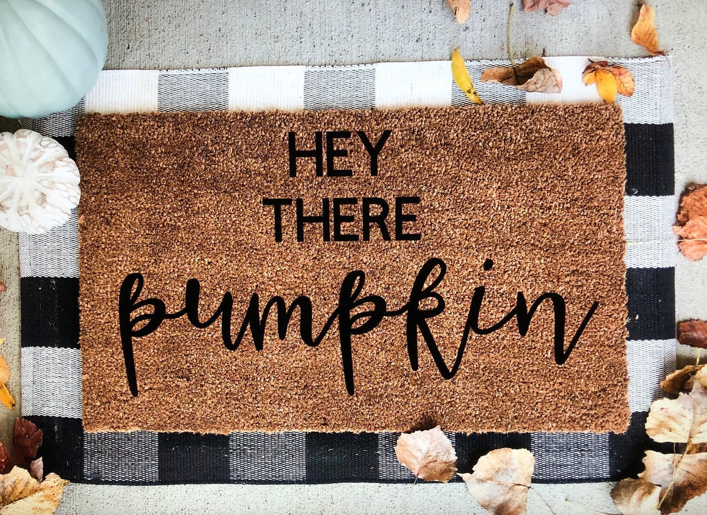 Hey There Pumpkin Doormat | Fall Welcome Mat | Cute Autumn Front Porch Decor | Pumpkin Doormat | Outdoor Fall Door Mat | Rustic Fall Decor