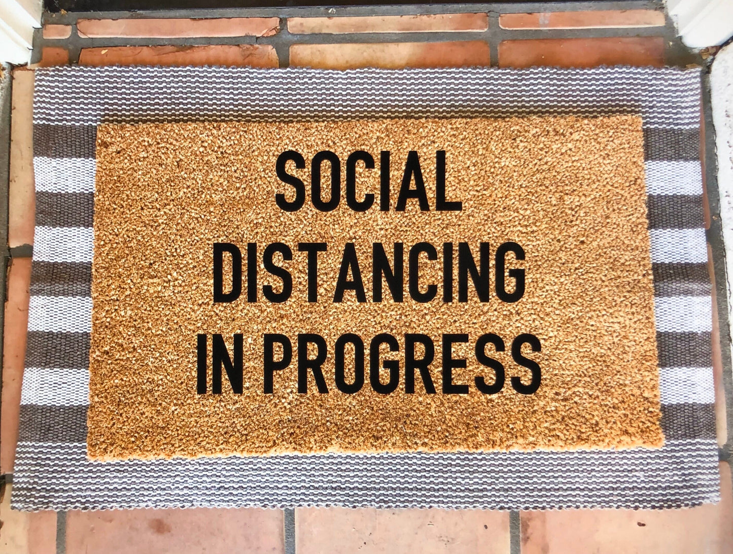 Social distancing in progress doormat, funny doormat, cute doormat, welcome mat, home decor, go away doormat