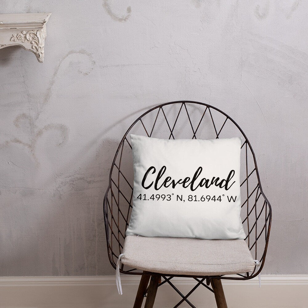Cleveland Coordinates Pillow, hometown pillow, Cleveland ohio