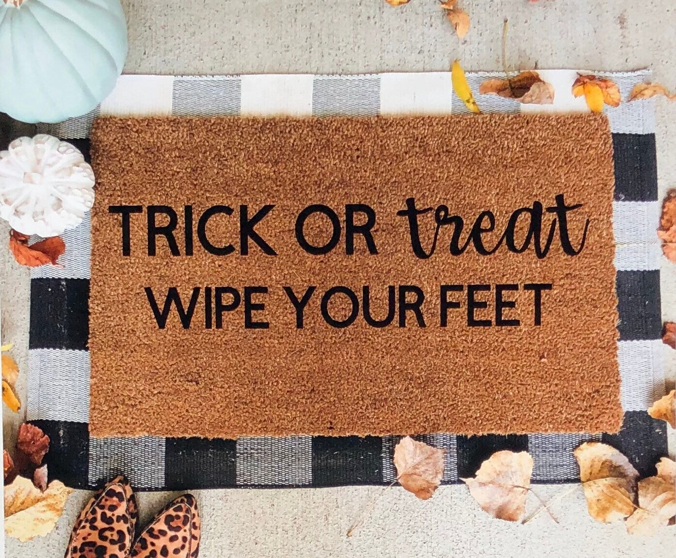 Trick or treat doormat, fall doormat, funny doormat, Halloween doormat, cute doormat