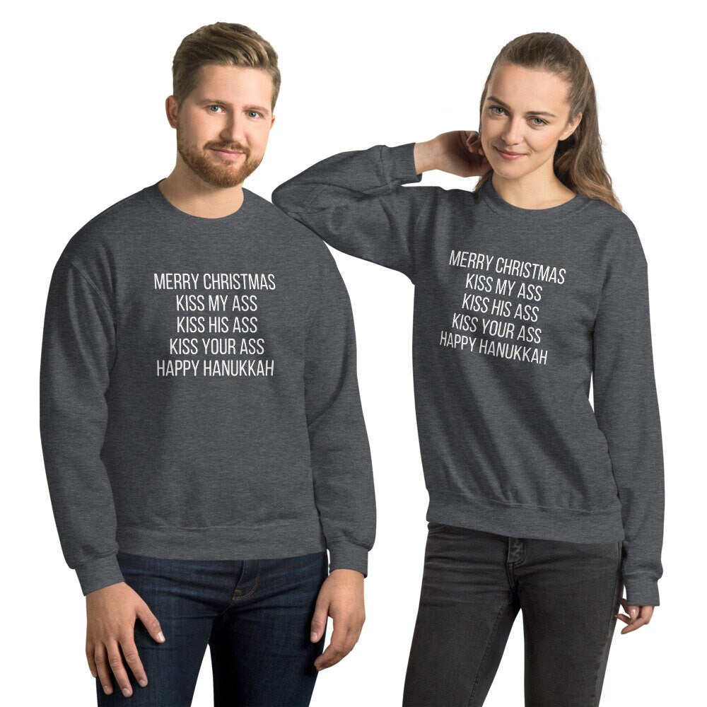 Merry Christmas happy Hanukkah Unisex Sweatshirt, christmas shirt, punny shirt, holiday shirt