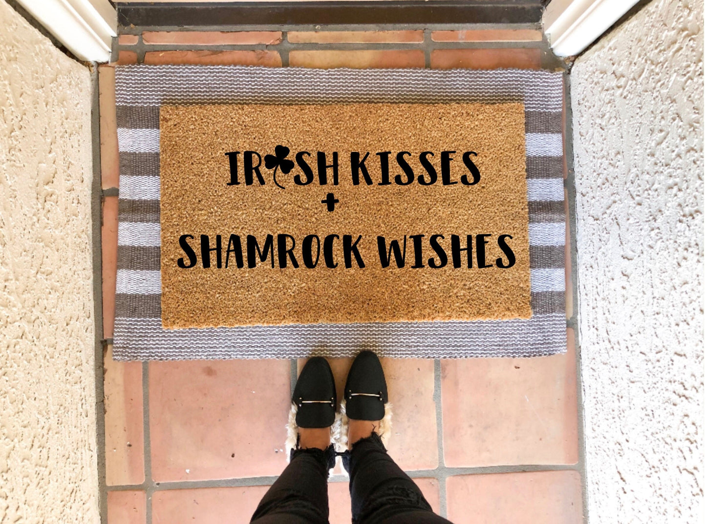Irish kisses and shamrock wishes doormat, cute doormat, st patricks day doormat, spring doormat