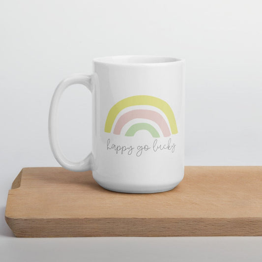 Happy go lucky mug, happy mug, rainbow mug, positive mug, st Patricks day