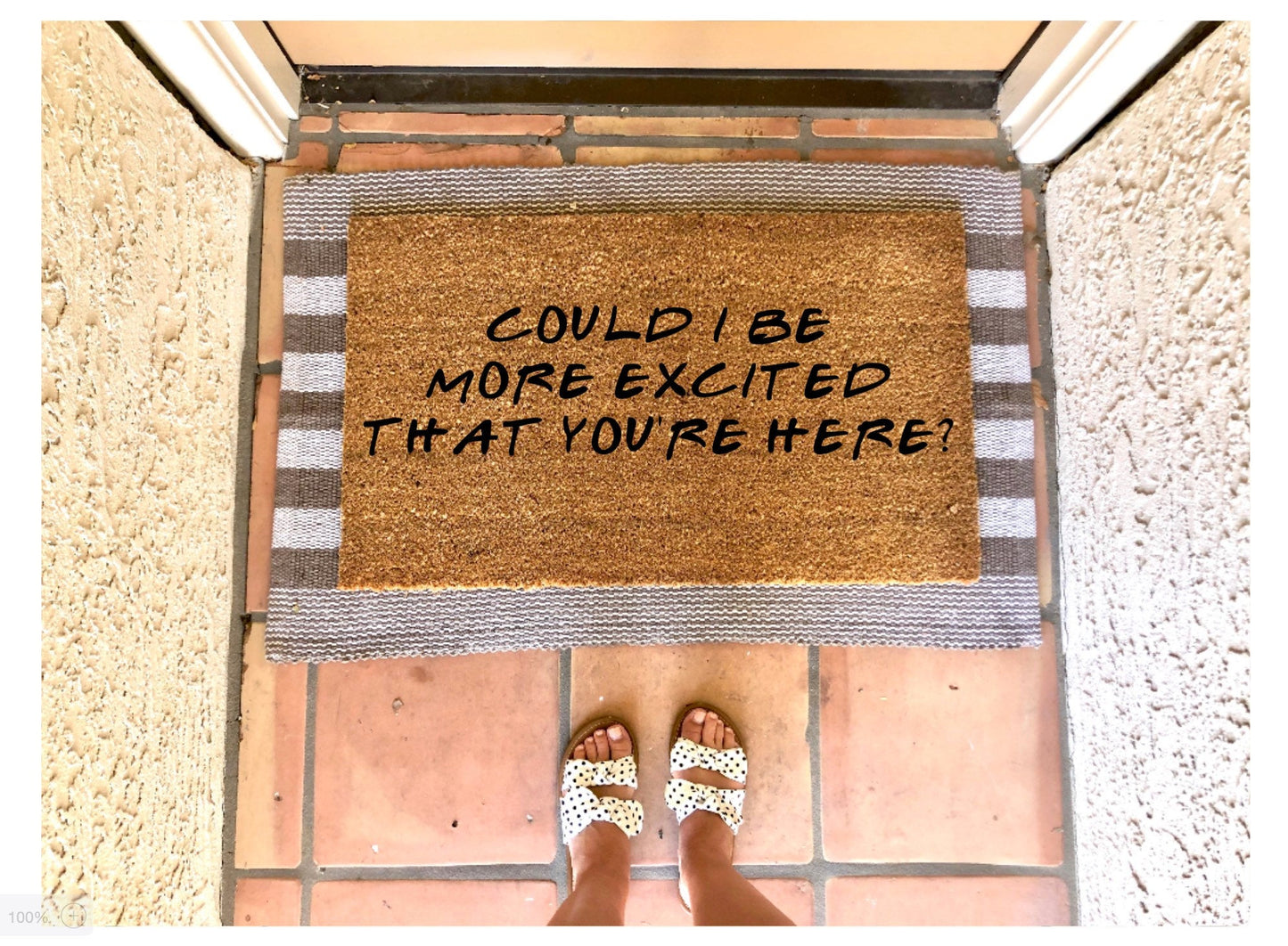 Could I BE more excited that you’re here doormat, funny doormat, friends themed doormat, chandler quote