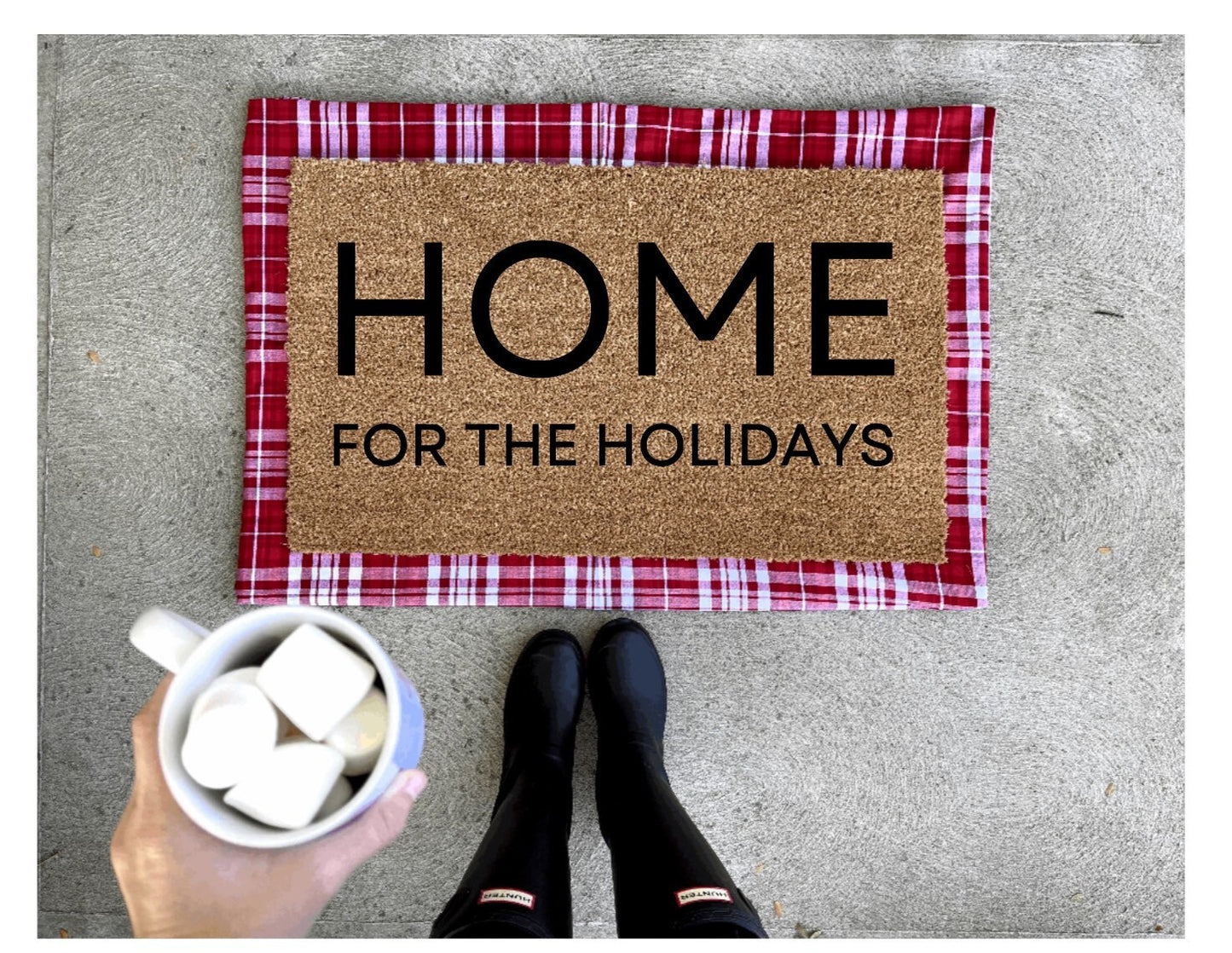 Home for the holidays doormat, Christmas doormat, cute doormat