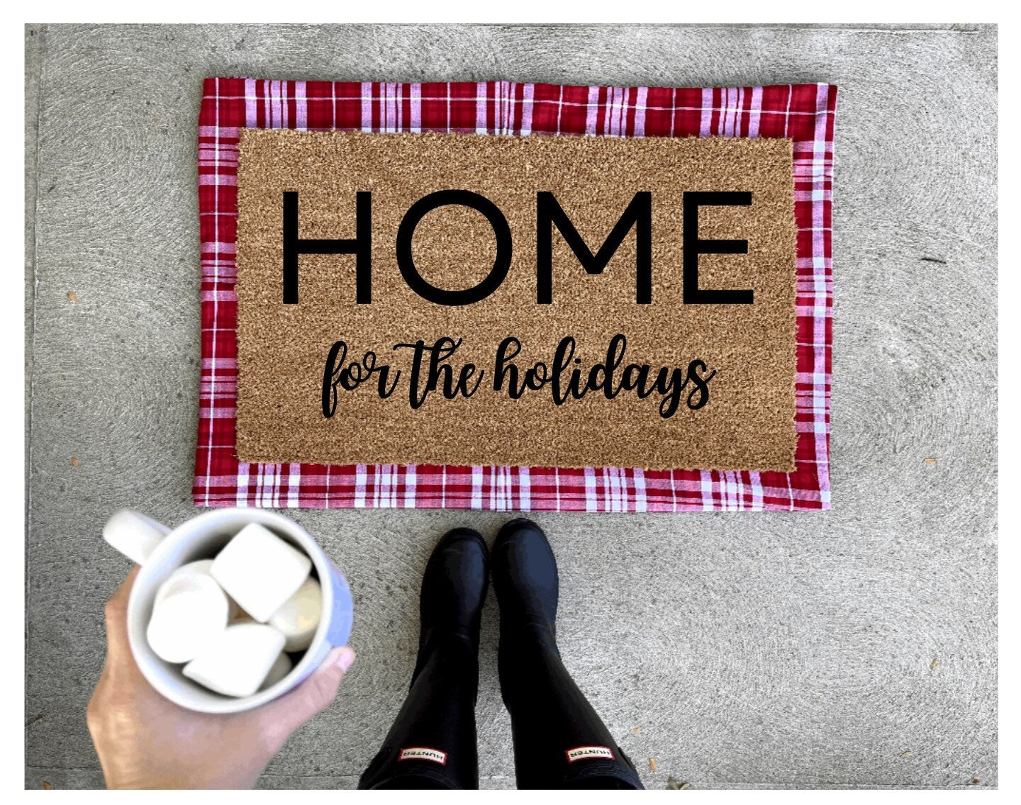 Home for the holidays doormat, Christmas doormat, cute doormat