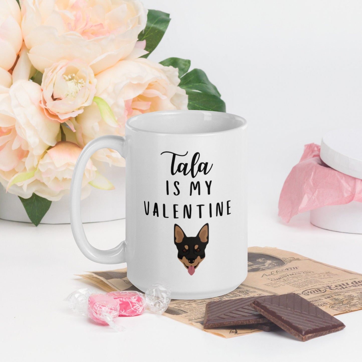 My dog is my valentine custom dog name Mug, valentines day, galentines, dog mom, dog dad, dog mug