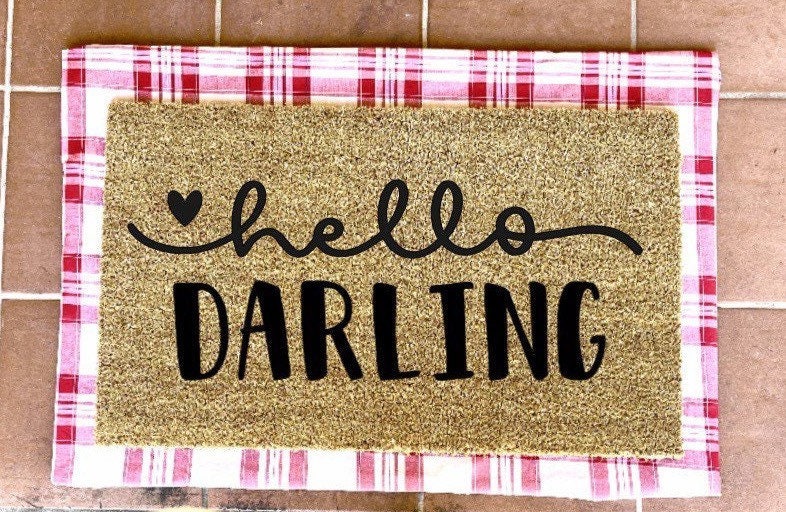 hello darling doormat with hearts, valentines day, cute doormat, valentines day mat, valentine, heart doormat, love doormat
