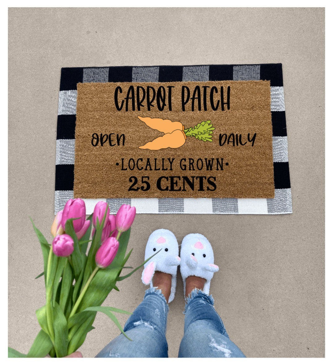 Carrot patch doormat, Hello spring doormat, cute doormat, funny doormat, spring doormat
