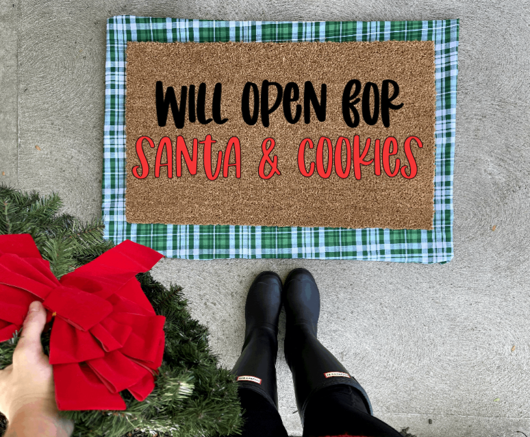 will open for santa and cookies doormat