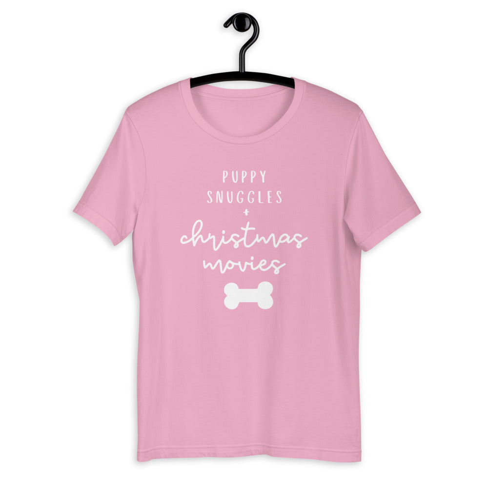 Puppy snuggles and christmas movies Short-Sleeve Unisex T-Shirt, christmas shirt, punny shirt, holiday shirt