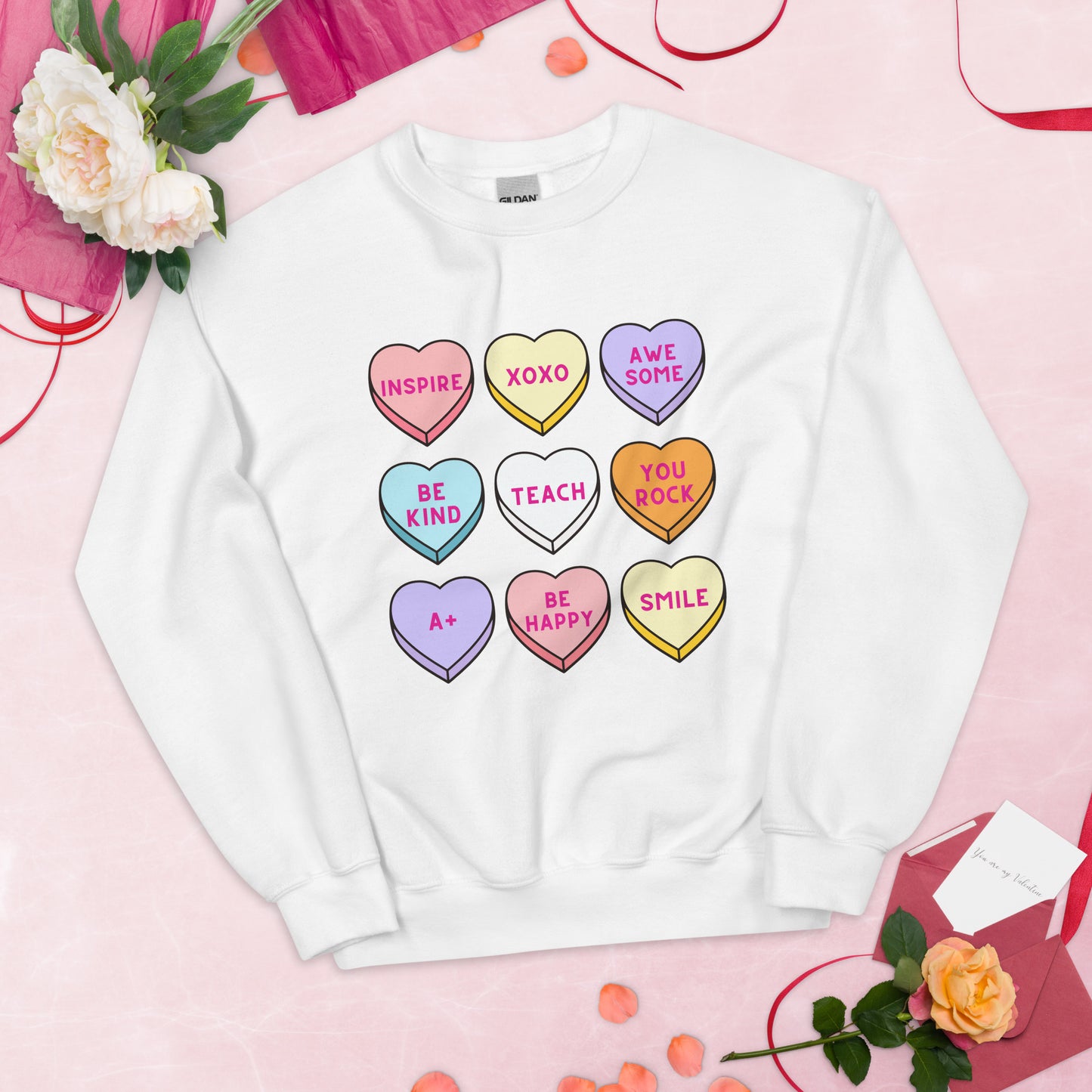 Conversation Hearts Teacher Sweatshirt, Retro Valentines Shirt, Valentines Day Shirt, Teacher Gifts, Gift for Her