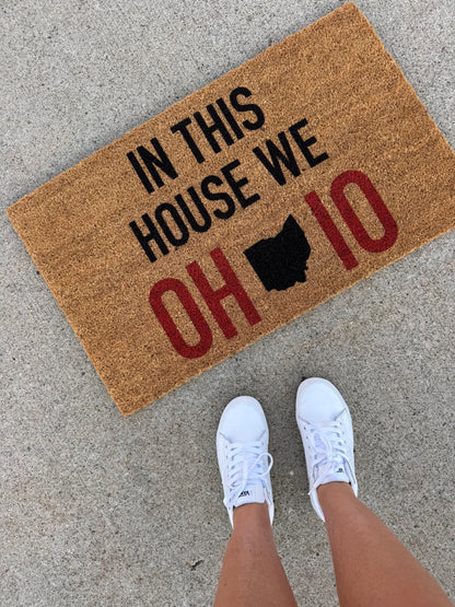 In this house we O H I O doormat, Ohio football fan