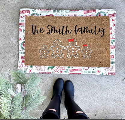 Personalized Gingerbread Family Christmas Doormat