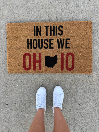In this house we O H I O doormat, Ohio football fan