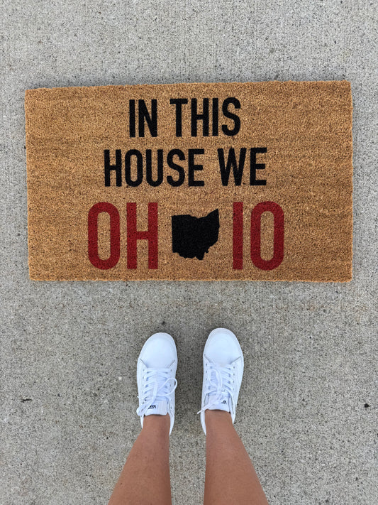 In this house we O H I O doormat, Ohio football fan