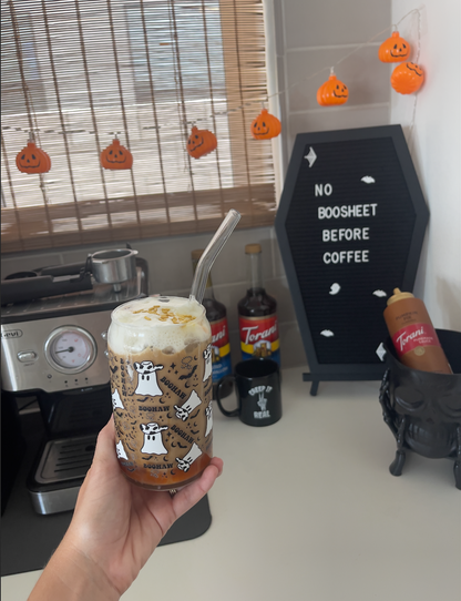 Boo-Haw Cowboy Retro Ghost Beer Can Glass, Fall Coffee Cup, Halloween glass, spooky, cute fall cup, ghost retro, trendy cup, coffee