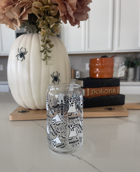 Boo-Haw Cowboy Retro Ghost Beer Can Glass, Fall Coffee Cup, Halloween glass, spooky, cute fall cup, ghost retro, trendy cup, coffee