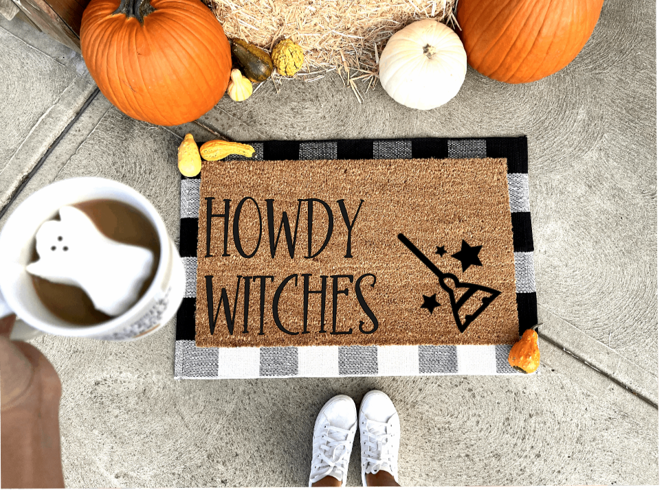 Howdy Witches doormat, funny doormat, witch doormat, Halloween doormat, fall doormat