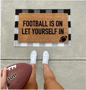Football Is On Let Yourself In funny doormat, cute doormat, football season, Cleveland browns