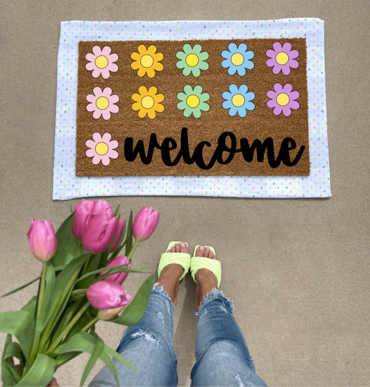 Welcome Spring Flower Power Doormat