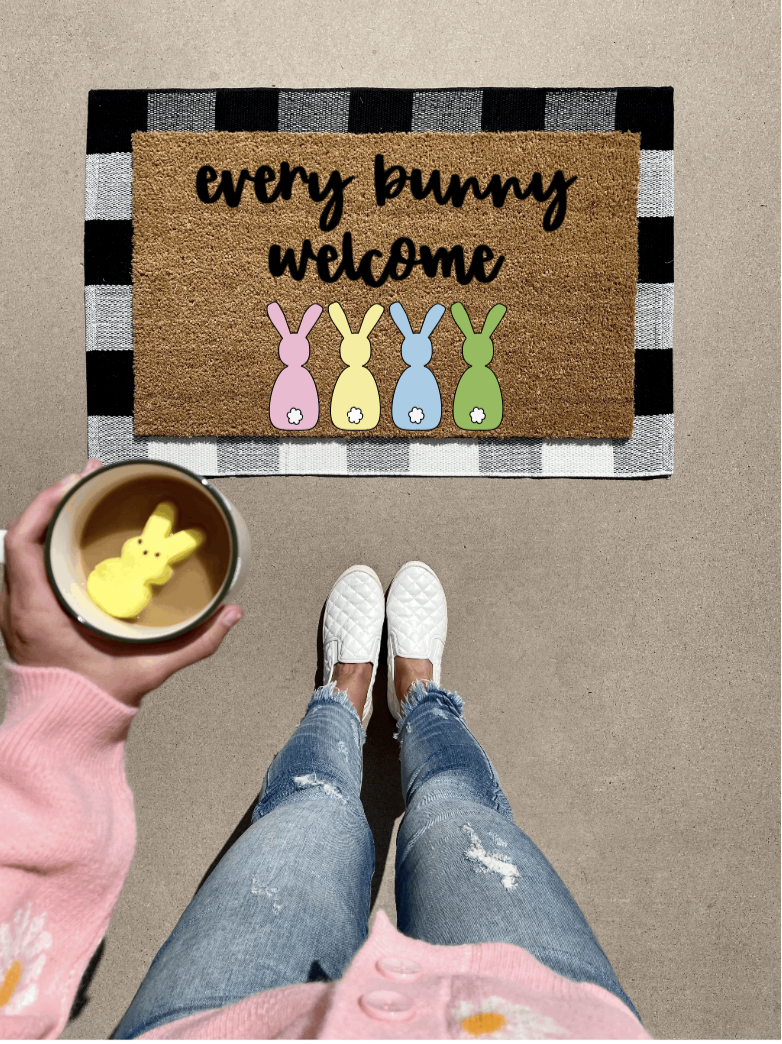 Every Bunny Welcome doormat, cute doormat, easter doormat, spring doormat, bunny doormat