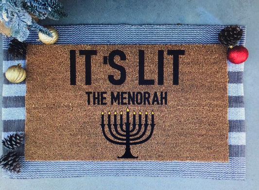 its lit the menorah doormat