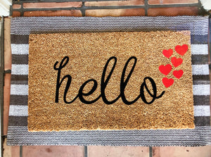 hello doormat with hearts, valentines day, cute doormat, valentines day mat, valentine, heart doormat, love doormat