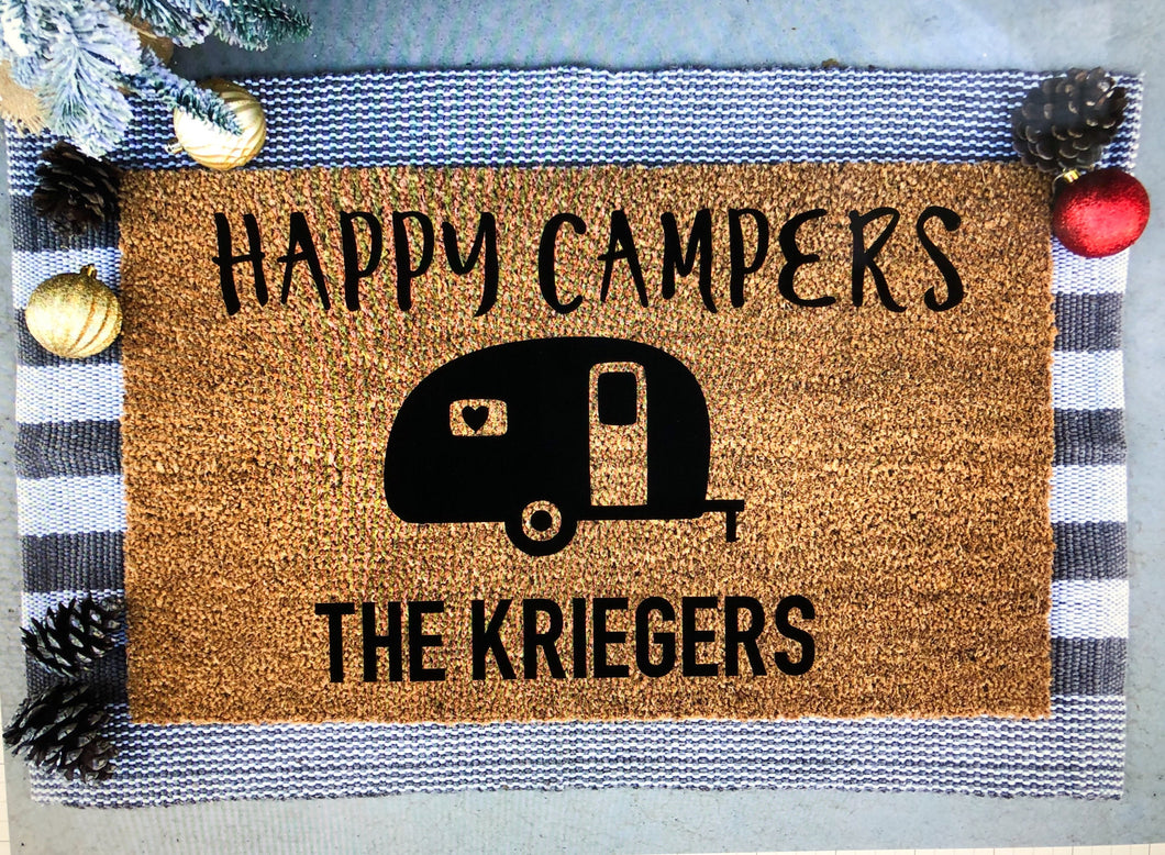 Happy campers personalized doormat