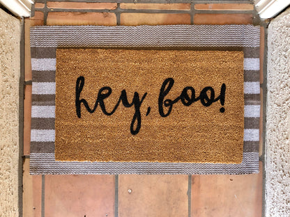 Hey Boo Halloween Doormat | Cute Spooky Welcome Mat | Fall Front Porch Decor | Trick or Treat Doormat | Outdoor Halloween Entry Rug