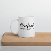 Load image into Gallery viewer, Cleveland Coordinate Mug, cute mug, custom city mug, Cleveland mug, coordinate mug
