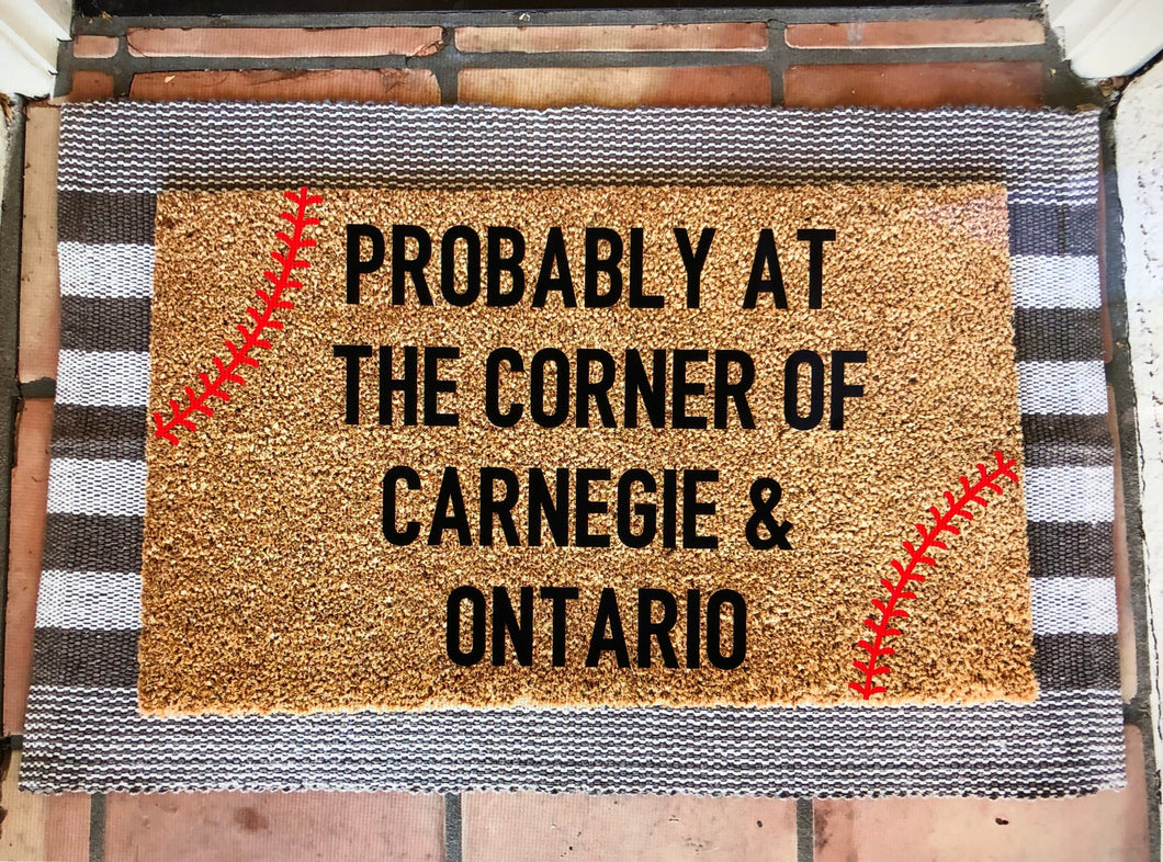 Probably at the corner of Carnegie & Ontario - Cleveland Indians doormat