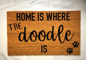 Home is where the doodle is, customizable pet doormat, pet doormat, cute doormat