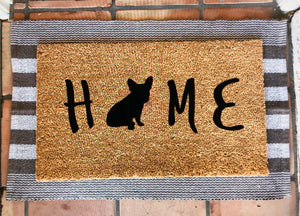 Home with frenchie outline - customizable dog outline, pet doormat, cute doormat, dog doormat