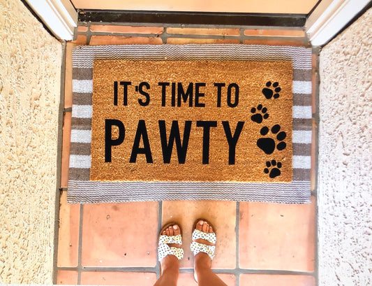 It’s time to pawty doormat, dog doormat, cute doormat, funny doormat