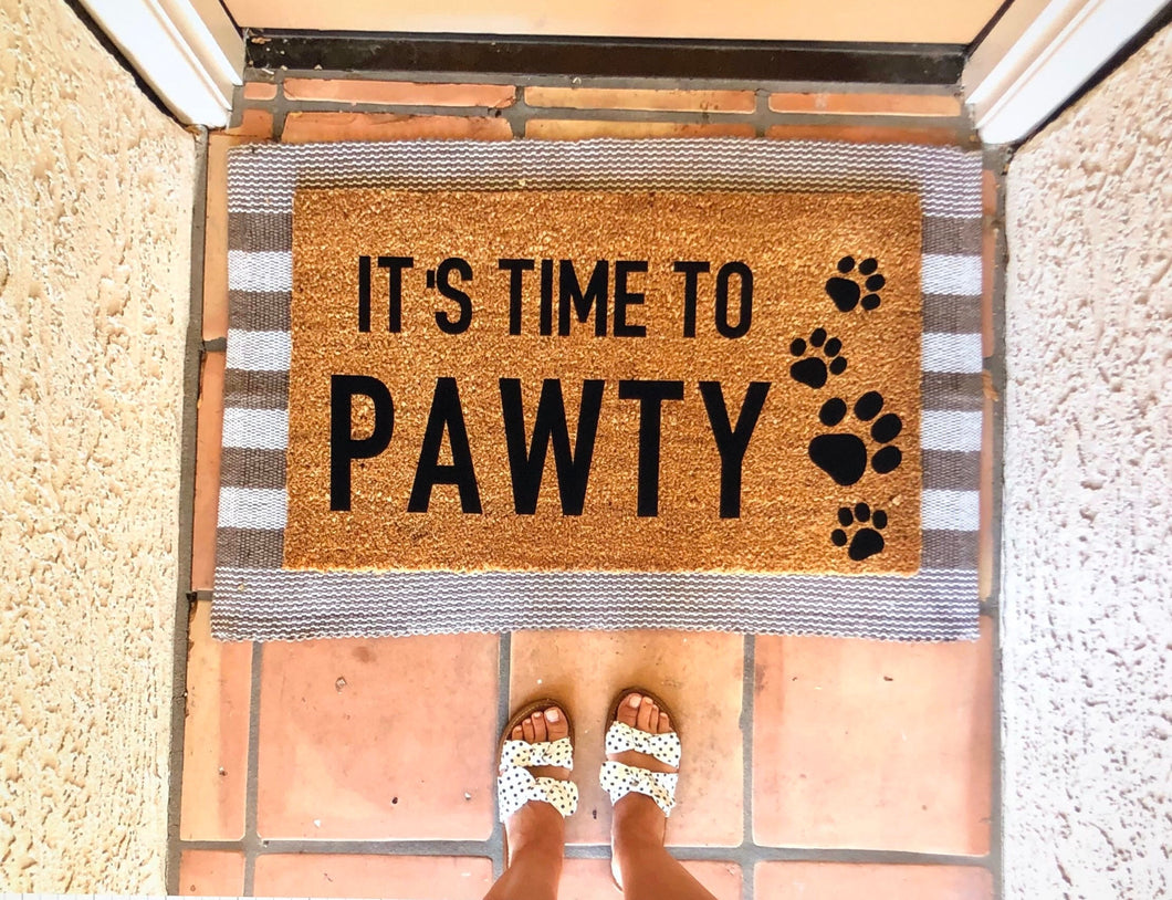 It’s time to pawty doormat, dog doormat, cute doormat, funny doormat