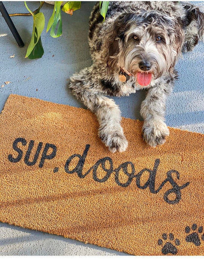 Sup doods, funny doormat, pet doormat, customizable pet doormat