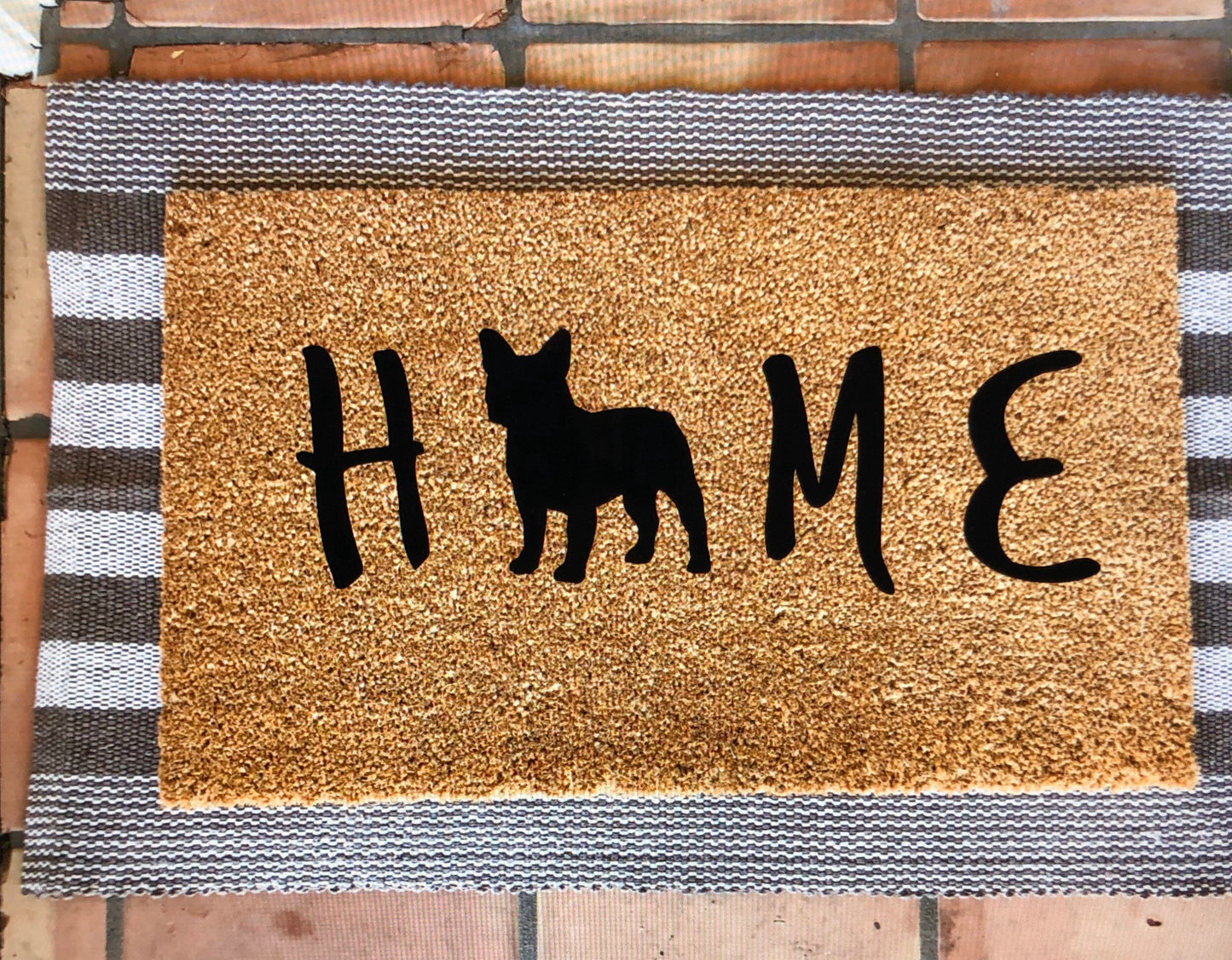 Home with frenchie outline - customizable dog outline, pet doormat, cute doormat, dog doormat