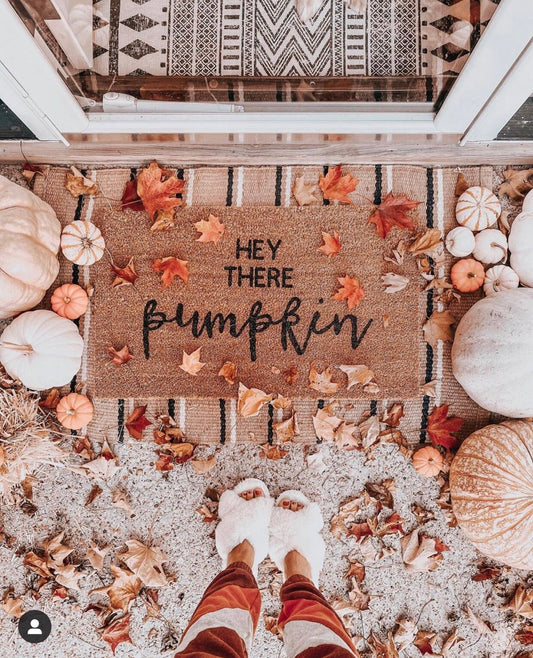 Hey There Pumpkin Doormat | Fall Welcome Mat | Cute Autumn Front Porch Decor | Pumpkin Doormat | Outdoor Fall Door Mat | Rustic Fall Decor
