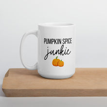 Load image into Gallery viewer, Pumpkin spice junkie mug, fall coffee mug, pumpkin mug, psl, autumn mug, cute mug, funny mug, punny mug, fall decor, pumpkin decor
