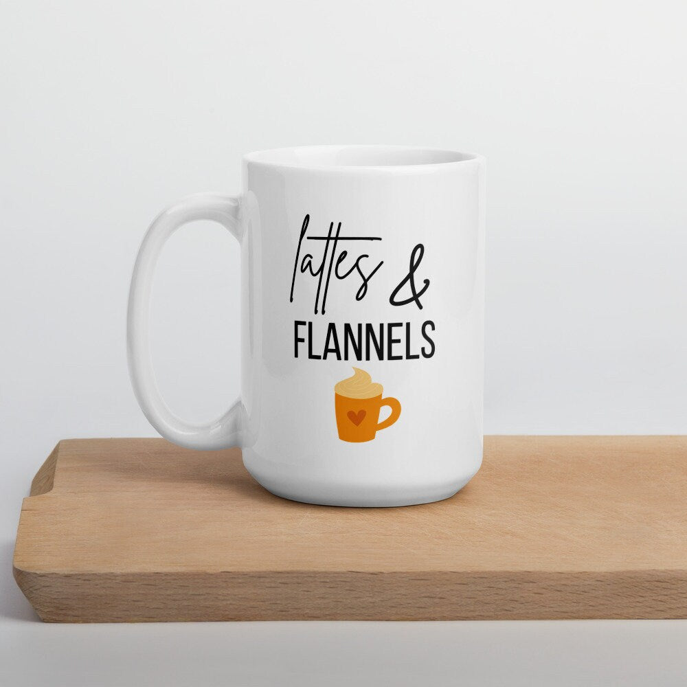 Lattes & flannels mug, fall coffee mug, pumpkin mug, psl, autumn mug, cute mug, funny mug, flannels mug, fall decor, pumpkin decor