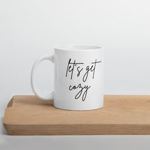 Load image into Gallery viewer, Lets get cozy mug, fall coffee mug, pumpkin mug, psl, autumn mug, cute mug, funny mug, cozy mug, fall decor, pumpkin decor
