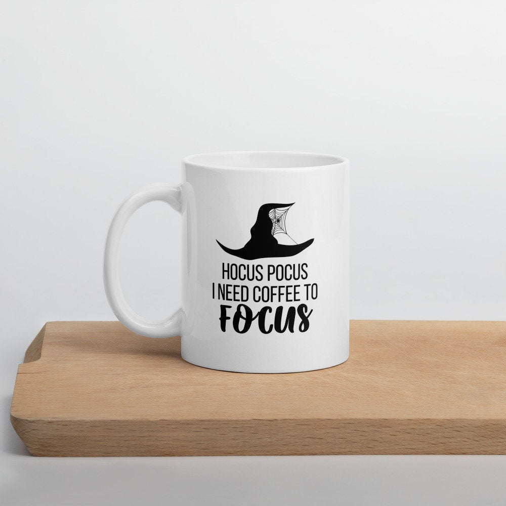 Hocus pocus I need coffee to focus mug, fall coffee mug, pumpkin mug, autumn mug, cute mug, funny mug, punny mug, fall decor, pumpkin decor