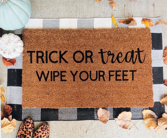 Trick or treat doormat, fall doormat, funny doormat, Halloween doormat, cute doormat