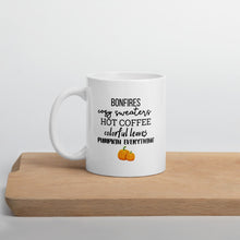 Load image into Gallery viewer, Fall favorites mug, fall coffee mug, pumpkin mug, psl, autumn mug, cute mug, funny mug, punny mug, fall decor, pumpkin decor
