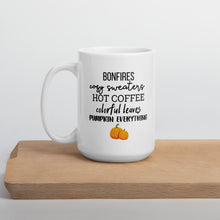 Load image into Gallery viewer, Fall favorites mug, fall coffee mug, pumpkin mug, psl, autumn mug, cute mug, funny mug, punny mug, fall decor, pumpkin decor
