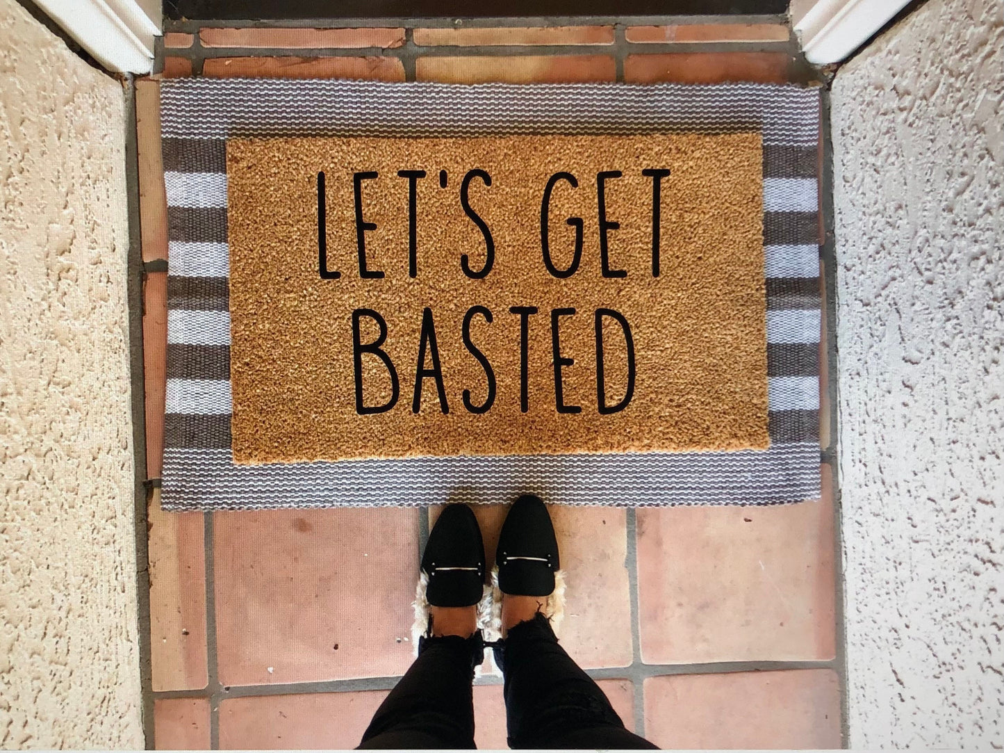 Let’s get basted doormat, friendsgiving, thanksgiving, punny doormat