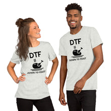 Load image into Gallery viewer, DTF down to feast Short-Sleeve Unisex T-Shirt, Friendsgiving shirt, thanksgiving shirt, punny shirt
