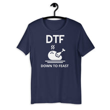 Load image into Gallery viewer, DTF down to feast Short-Sleeve Unisex T-Shirt, Friendsgiving shirt, thanksgiving shirt, punny shirt
